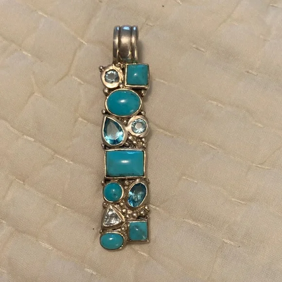 Brighton Elegant Silver Blue Topaz and Turquoise and Silver Gemstone Pendant 🩵🩵 - Picture 1 of 4